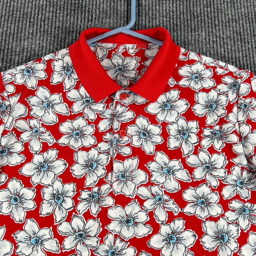 Bonobos Polo Shirt Mens Medium Red Floral Short Sleeve Casual Golf Slim Fit - Picture 4 of 12